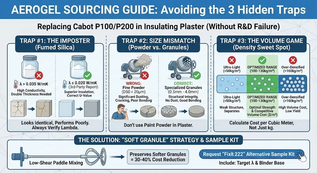 Aerogel Sourcing Guide: How to Replace Cabot P100/P200 in Insulating Plaster (Without Failing R&D)