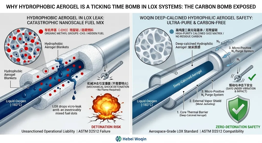 The Carbon Bomb: Why Hydrophobic Aerogel Fails in Liquid Oxygen (LOX) Leaks