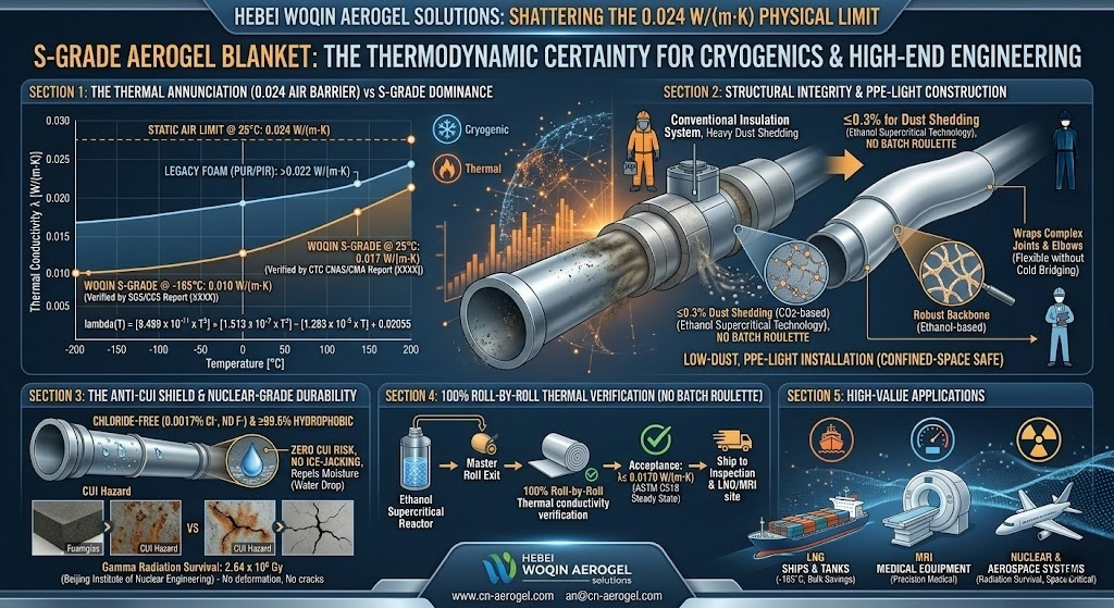 An industrial technical infographic demonstrating Hebei Woqin 10mm High-Silica Aerogel Blanket for 1000 degree Celsius fireproof insulation. It highlights the spatial advantage of a 10mm ultra-thin profile for EV battery pack enclosures compared to bulky 100mm ceramic fibers. The graphic details its ultra-low calcium chemistry that effectively eliminates Hexavalent Chromium generation for strict EHS compliance. Key performance metrics include structural integrity against devitrification, resistance to high-velocity jet flames and gas-solid two-phase flows, and passing the IMO 2010 FTP Part 1 non-combustibility test with only 3.9 percent mass loss.