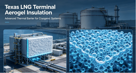 Texas LNG terminal aerogel insulation solution, advanced nano-porous thermal barrier for cryogenic LNG storage and pipeline systems to reduce boil-off gas losses.