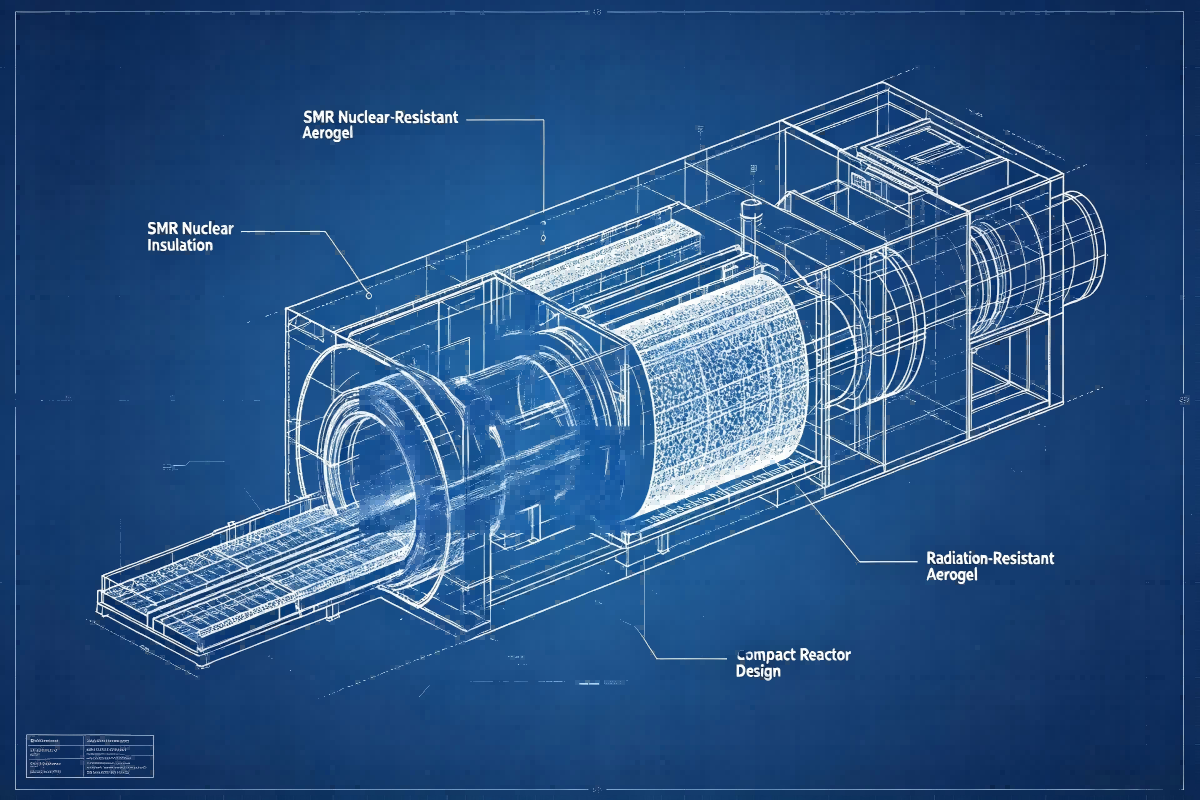 Radiation-resistant inorganic aerogel insulation solution for small modular nuclear reactors, delivering stable thermal performance and 60–80 year design life for compact SMR compartments under continuous ionizing radiation.