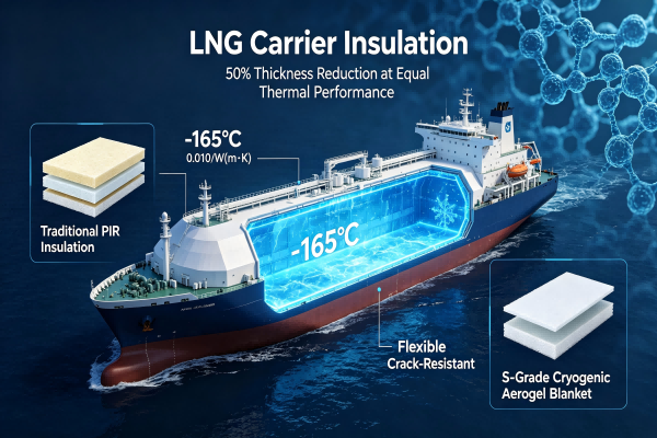 Woqin S-Grade marine cryogenic aerogel blanket for LNG carrier insulation, ultra-thin deep cryogenic thermal solution to reduce insulation thickness and boost cargo tank capacity